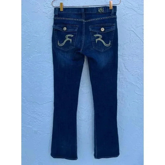 Rock & Republic Kasandra Womens Gold Studded Bootcut Denim Jeans Blue Sz 6M - Picture 1 of 14